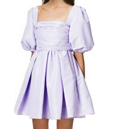 2021 Autumn puff sleeve Square neck cute mini dress