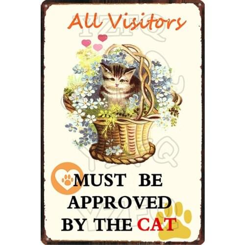 Warning Beware Attack Cat Watch Dog on Duty Pet Metal Plate Wall Pub Restaurant Home Art Decor Iron Poster Cuadros DU-5622A