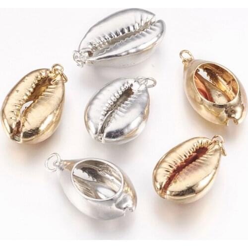Pandahall 10pc 20~30x12~18x10~16mm Electroplated Shell Pendants Cowrie Shells Charms For DIY Jewelry Finding Making Necklaces