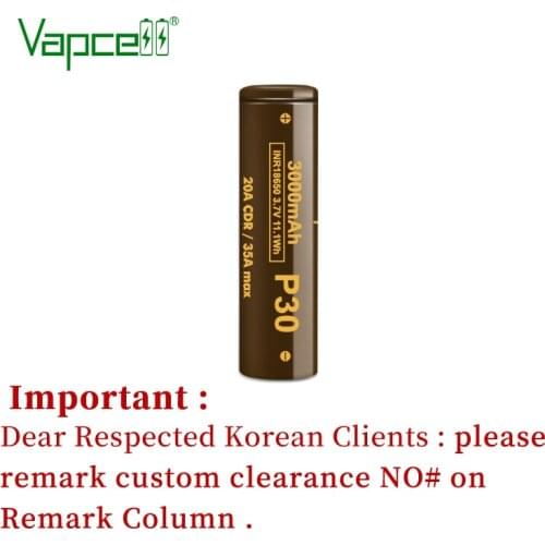 Vapcell 18650 P30 3000mah 20A/35A 3.7V Rechargeable Li ion Battery Similar as HG2/VTC6 long cycle life For Tool / Flashlights