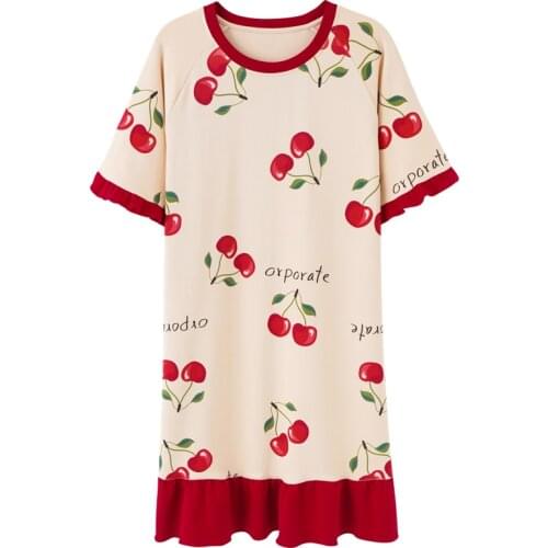 ATOXY Sexy Nightwear Home Service 100% Cotton Printing Nightgowns Loose Plus Size Ladies Night Skirt Section Short Sleeve