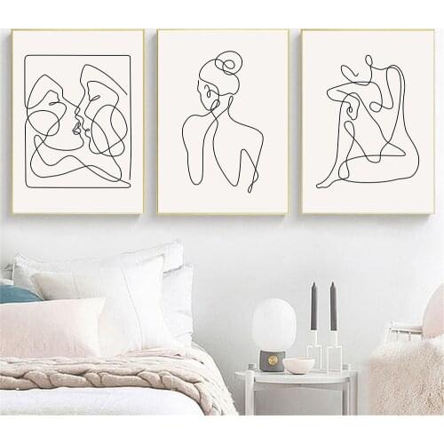 Girl Back Line Drawing Poster Abstract Lady Body Canvas Prints Kiss Wall Art Painting Minimalist Print Wall Pictures Home Decor