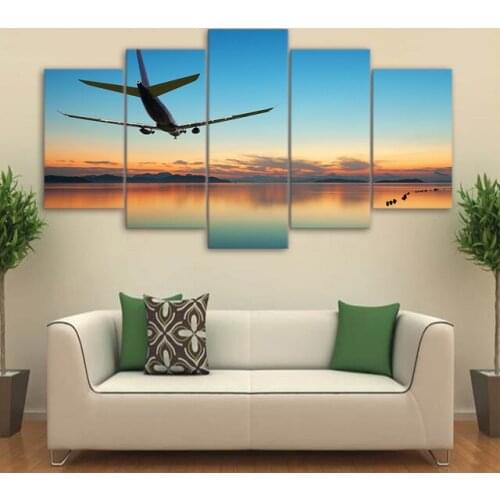 Airplane Take Off Landscape Fine 5 Five Pieces Canvas Printings Painting Home Wall Decor Modern Space Art For Living Room Framed