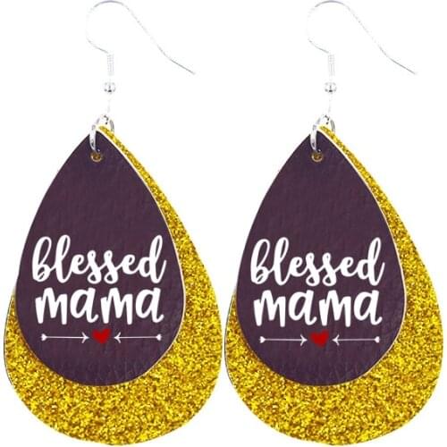 Mathers Day Faux Leather Teardrop Earrings Bulk For Blessed Mama Bear Giraffe Stencil Earrings