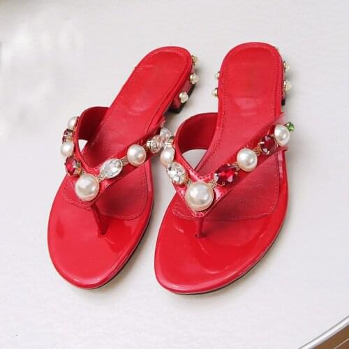 Red Black Satin Slippers Women Crystal Bowknot Flip Flops Summer Shoes Woman Luxury Jewelled Flat Mules Shoes New Women Slides