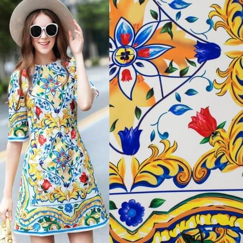 Blue And White Porcelain Imitation Cotton Digital Printing Fabric For Dress Платье Tissus Au MÈTre Telas Por Metro Sewing Ткань