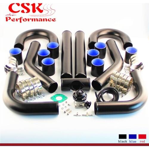 DIY Universal Intercooler Piping Hose 3" 76mm + Turbo Flange Pipe BOV Kit Black