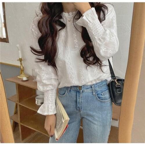Women Blouse Spring White Womens Shirt Lace Shirt Lantern Sleeve Blusas Ropa De Mujer