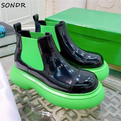 New Fashion Thick Sole Ankle Boots Woman 2021 Autumn Round Toe Chelsea Boots Leather Casual Shoes Woman Design Motorcycle Boots