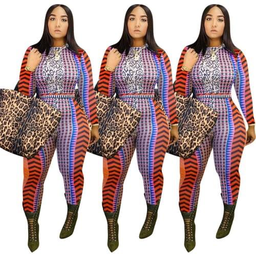 Echoine Womens National Style Printed Long-Sleeved Jumpsuits Sports Casual Lounge Wear Slim Combinaison Femme Rompers Overalls