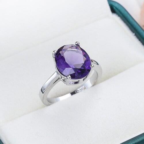 New Silver Plated Womens Ring Cocktail Party Jewelry Womens Engagement Wedding Ring Amethyst Ring Valentines Day Gift