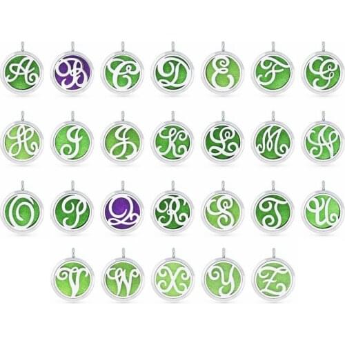 English Letters A to Z 30mm magnetic Perfume locket Aromatherapy locket essential oil Diffuser Locket pendant Free 10pcs pads