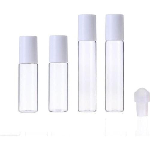 12pcs 5ml 15ml Clear Glass Essential Oil Roll On Bottle with Glass Ball White Lids Transparent Roll-on Bottle Cosmetic Packing