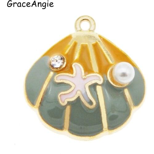 GraceAngie 6pcs/lot Shell Shape Pendant Ocean Style Mixed Color Alloy Charms Findings For Necklace Jewelry Making Accessories