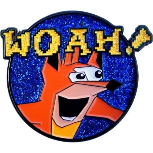 Crash Bandicoot Lapel Pin Woah Meme brooch internet popular culture Badge Funny Animation Jewelry