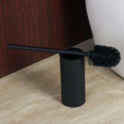 Free shipping chrome finish floor standing stainless steel toilet brush holder matte black toilet brush set