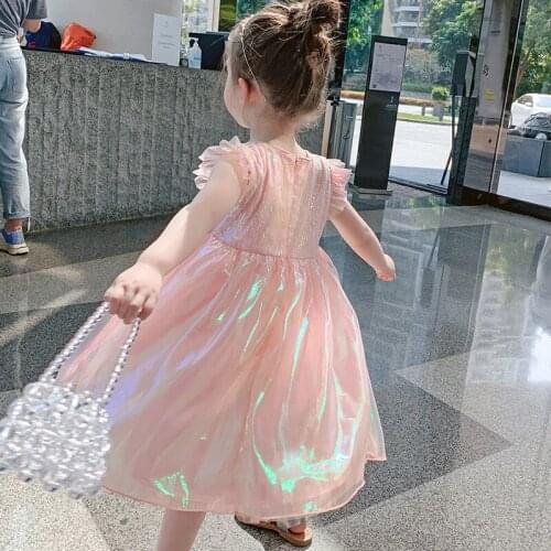 Children Baby Girls Summer Dress Reflective Colorful Princess Fashion Robe Fille Meisjes Jurk
