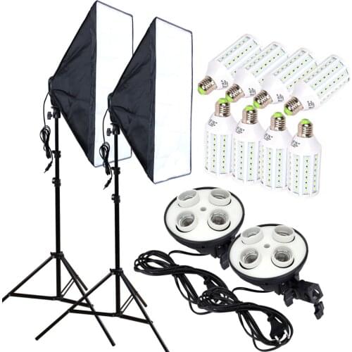 Photo Studio 8PCS 35w LED Bulbs 50*70cm Continuous Lighting Softbox 4-Lamp-Holder Diffuser Light Stand 2pcs Photography Kit