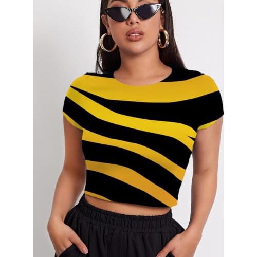 3d Tshirt Stripe T-shirt Women Zebra Tshirt Printed Gradient Navel Bare Yellow Tshirts Casual Short Sleeve T shirts Fashion Slim