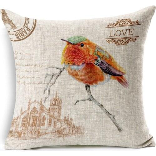 Hot Sale Pillow Covers Vintage Country Floral Bird Pattern New Fashion45X45CM Linen Pillow Cover\Home Decorative Linen Cushion