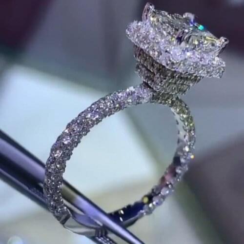 Fashion Silver Plated White CZ Stone Ring Full Rhinestone Shiny Rings For Women Girls Wedding Party Elegant Jewelry Gifts F3M871