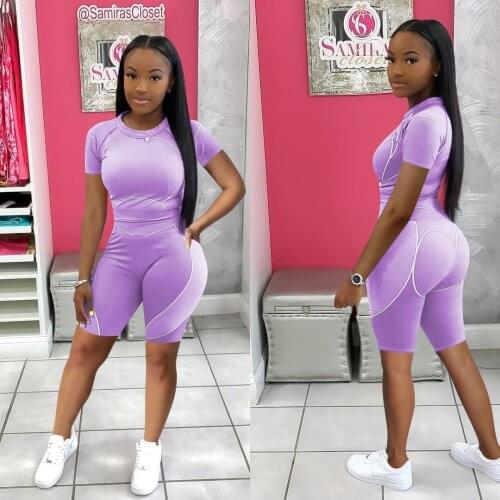 Hirigin Summer Vacation Outfit 2 Piece Set Short Sleeve T Shirt Top Biker Shorts for Women Striped Tracksuit Sporty Matching Set