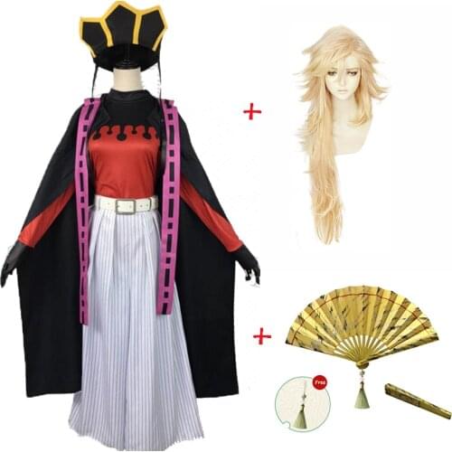 Anime Demon Slayer Kimetsu No Yaiba Douma Cosplay Costume Cloak Kimono Wig Fan Juuni Kitsuki Outfit Men Women Halloween Party