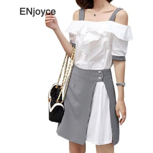 Summer Fashion Two Pieces Sets for Women Girls Korean Off Shoulder Casual Slim Dress and Skirt Set Sweet Outfits Suits