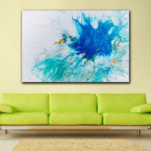 Fashion Abstract Blue Bold Art Coastal Landscape Wall Pictures for Living Room Office Bedroom Modern Canvas Oil Painting