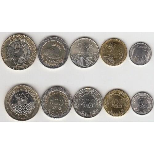Set of 5 Colombian Coins 100% Authentic Original Coin Collectibles UNC