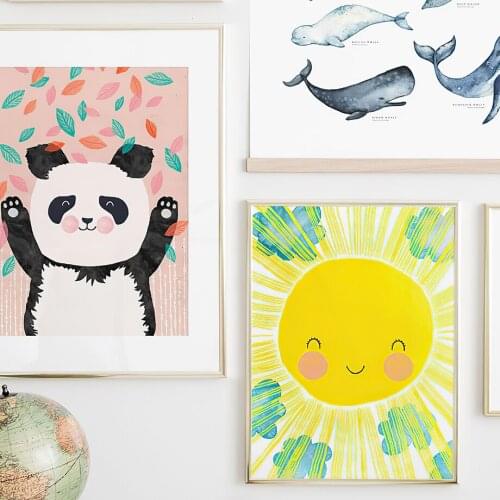 Nordic Wall Art Canvas Painting Whales Fox Panda Animal Art Prints Matahari Childrens Posters Baby Kids Room Decor Pictures