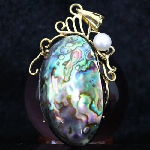 Natural newly abalone shell 32x49mm fashion oval pedant pearl beads gold-color Xmas gift jewelry B1109