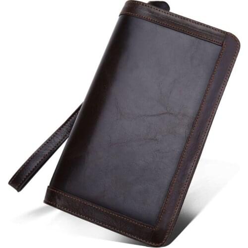New Genuine Leather Mens Wallets Large Long Clutch bag Double Zipper Cowhide Business Card Holder Cell Phone Wallet Purse 2020