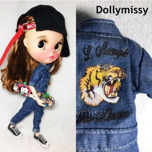 Blyth Doll Clothes Tiger Trouser Overalls Jumpsuit Demin Pant for 1/6 doll accessories(fit blyth,ob24,azone s,pullip,1/6 doll)