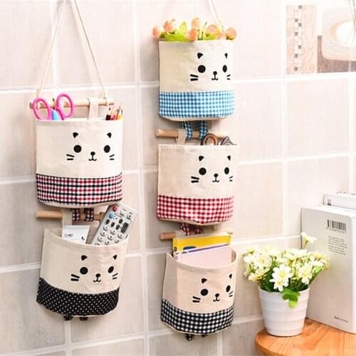Cotton Linen Haning Organizers Wall Mounted Wardrobe Hanging Bag Closet Organizer Cosmetic Toys Storage Bag Sundries Pouch