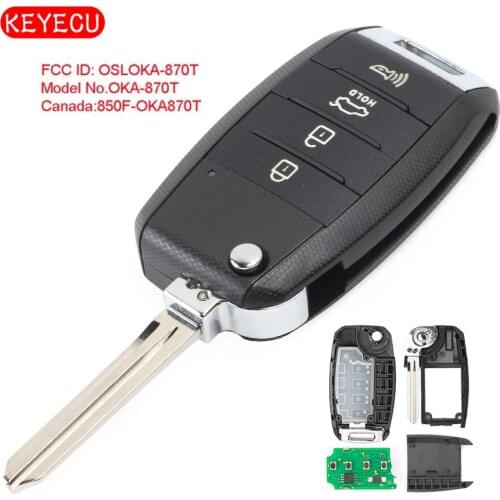 Keyecu Flip Remote Car Key 3+1 Button Fob for Kia Forte 2013 - 2016 FCC ID: OSLOKA-870T Model No.OKA-870T