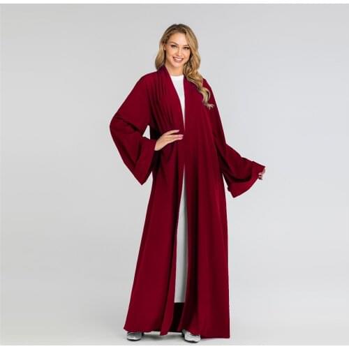 Wholesale 7 Colors silky pure color muslim peignoir muslim abayas robes female full length opened Abaya Muslim Dress Robes F1653