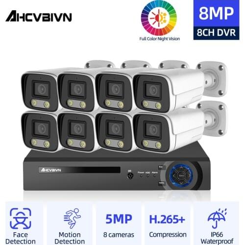 5MP Color Night Vision Surveillance System 8CH H.265+ P2P 4K DVR Outdoor Waterproof Home CCTV AHD Camera Security System Kit VMS