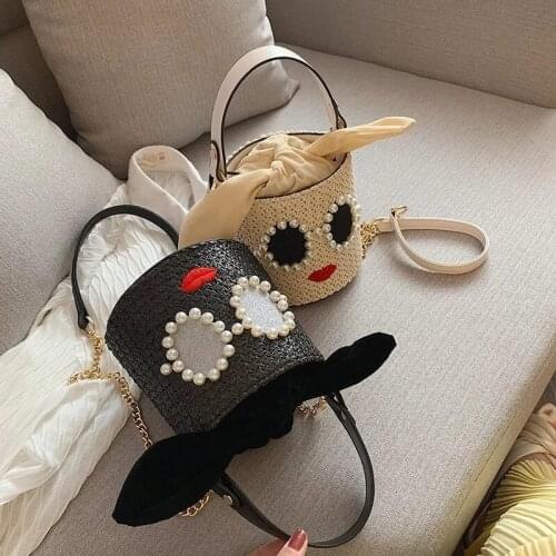 Women Straw Bucket Bag Female Summer Handmade Woven Shoulder Messenger Bags Ladies Shopping Purse Beach Bags Handbags KL1170