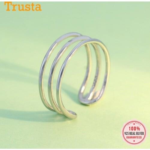 Trusta 100% 925 Solid Real Sterling Silver Fashion Three Layers Opening Ring Sizable 5 6 7 For Girls Women Fine Jewelry DS1151