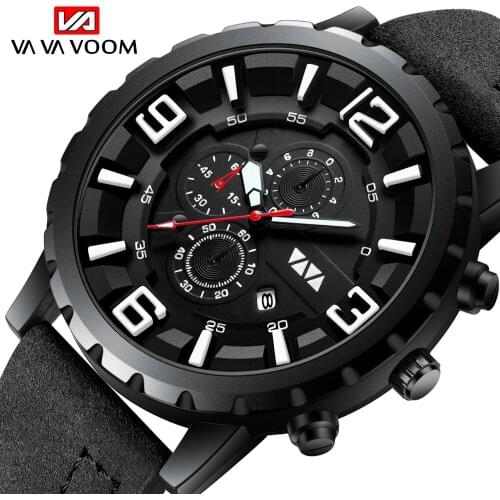 VAVAVOOM Top Brand Luxury Military Leather Wrist Watch Man Clock Fashion Calendar Wristwatch Casual Sport Date Watches for Men