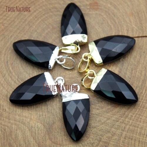 High Quality Onyx Charm Stone Jewelry Gold Electroplated Tiny Dagger Shape Charm For Jewelry Making In 22*10 mm PM9749