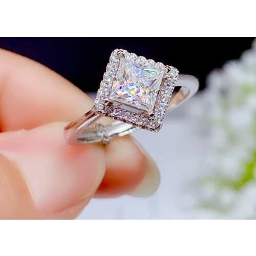 CoLife Jewelry 1ct D Color Moissanite Ring with GRA Certificate 5.5mm Princess Square Moissanite Silver Ring for Engagement