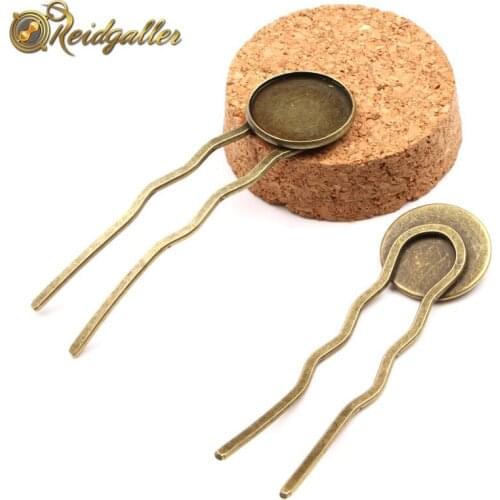 Reidgaller 5pcs fit 20mm round hair clip cabochon base settings antique bronze hairpins blanks diy hair jewelry trays