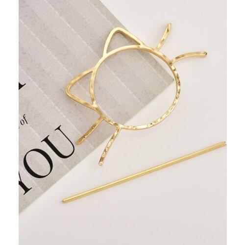 Ladies Geometric Meow Cat Pierced Hair Clip Cute Metallic Slide Comb Hairpin Shawl Pin Brooch Styling Ponytail Holder Bun Maker