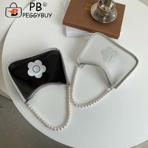 Women Shoulder Bags Fashion Underarm Bag Tote Ladies Fashion Transparent with Flower Printing Handbags for Shopping