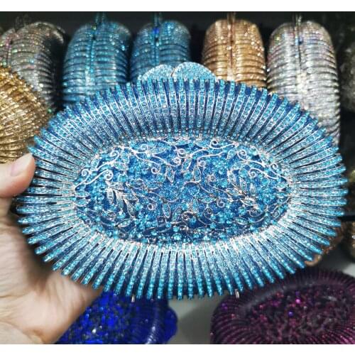Women Light Blue Color Evening Bags Purses and Handbags Purse For Wedding Party Dinner Crystal Flower Clutch Bags Minaudiere Bag