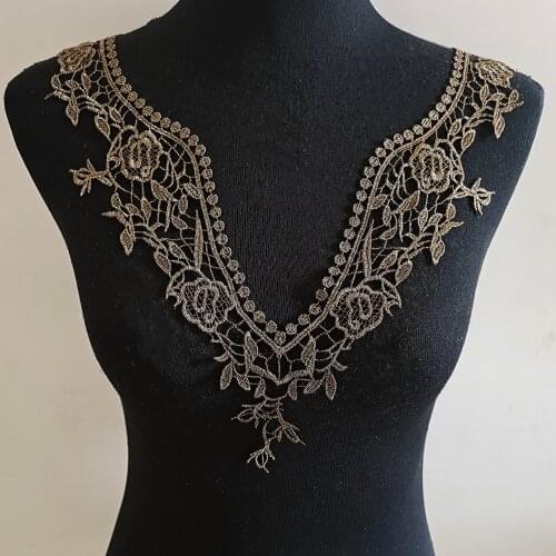 1 piece of gold embroidery lace flower bordered satin ribbon DIY sewing applique craft collar garment fabric scrapbook for sale