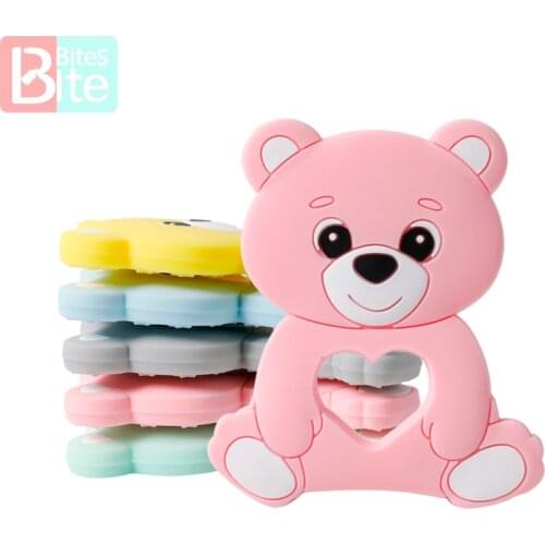 10PCS/5PCS Silicone Bear Cartoon Bead Stroller Baby Teether Silicone Baby Teether Necklace Bpa Free Food Grade Baby Teether