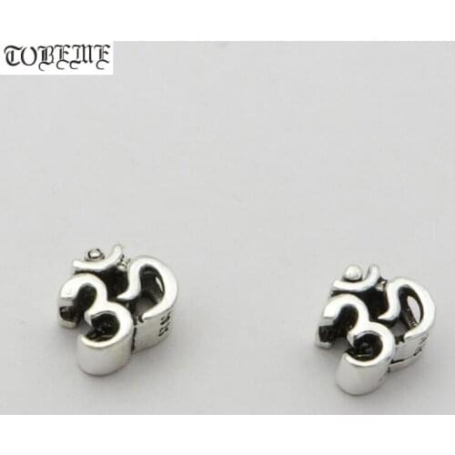 100% 925 Silver Tibetan OM Beads Sterling Silver Buddhist OM Jewelry Beads DIY Bracelet Beads Jewelry Findings